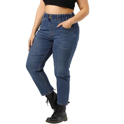 Agnes Orinda Women's Plus Size Pull-On Washed Denim Elastic Waist Stretch Jean 5 Agnes Orinda Women's Plus Size Pull-On Washed Denim Elastic Waist Stretch Jean - Image 3