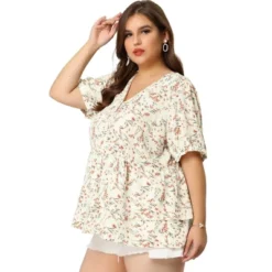 Agnes Orinda Women's Plus Size Blouse Floral Layered Flare Hem Casual Peplum Tops -Agnes Orinda GUEST 20c8bd22 e602 44c4 92b7 e324768e35fb