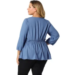 Agnes Orinda Women's Plus Size Peplum Top Pullover Puff Sleeve High Waist Chambray Blouse -Agnes Orinda GUEST 20cd5f12 f0b2 404c 94a7 6dc9ad922816