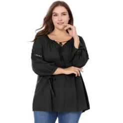 Agnes Orinda Women's Plus Size Long Sleeve Tie Winter Trendy Basic Tunic Blouse -Agnes Orinda GUEST 20e8bc9f bedb 4b0c 991d 8b7d486d5719