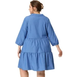 Agnes Orinda Women's Plus Size Babydoll Outfits Turndown Collar 3/4 Sleeve Chambray Dresses -Agnes Orinda GUEST 21bfc7bf 96c5 4f8d acf7 057eeee99432