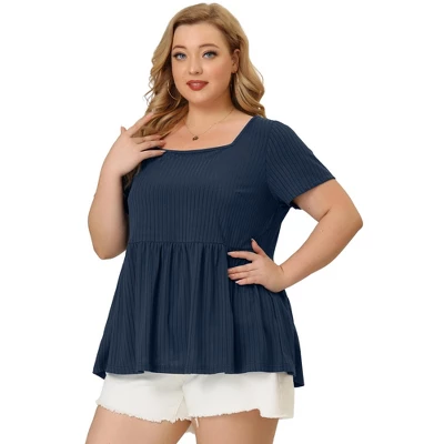 Agnes Orinda Women's Plus Size Ribbed Peplum Babydoll Short Sleeve Summer Blouses 5 Agnes Orinda Women's Plus Size Ribbed Peplum Babydoll Short Sleeve Summer Blouses - Image 3