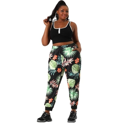 Agnes Orinda Women's Plus Size Adjustable Elastic Waist Pockets Tropical Harem Jogger Pants 10 Agnes Orinda Women's Plus Size Adjustable Elastic Waist Pockets Tropical Harem Jogger Pants - Image 8
