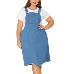 Agnes Orinda Women's Plus Size Overall Frayed Adjustable Strap Denim Suspender Shift Dress -Agnes Orinda GUEST 22bdd3c9 8d9a 460d a433 b9db4ab7265b