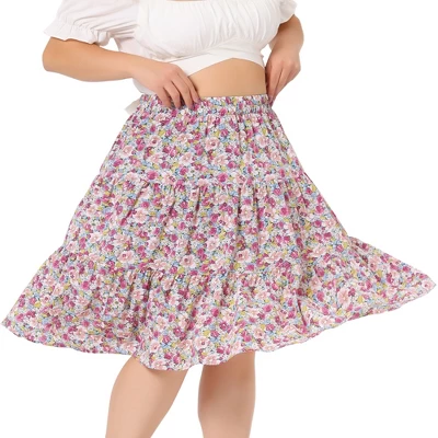 Agnes Orinda Women's Plus Size Elastic High Waist Ruffle Hem Pleated Midi Floral Print A Line Skirts 8 Agnes Orinda Women's Plus Size Elastic High Waist Ruffle Hem Pleated Midi Floral Print A Line Skirts - Image 6