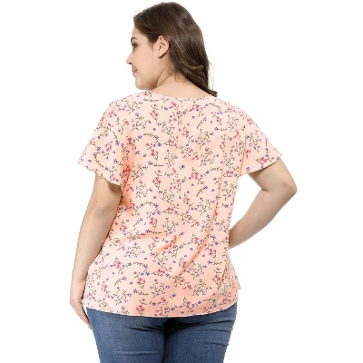 Agnes Orinda Women's Plus Size Keyhole Floral Chiffon Flared Sleeve Summer Trendy Peasant Tops 6 Agnes Orinda Women's Plus Size Keyhole Floral Chiffon Flared Sleeve Summer Trendy Peasant Tops - Image 4
