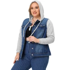 Agnes Orinda Women's Plus Size Denim Hood Drawstring Fall Winter Button Jean Jackets -Agnes Orinda GUEST 245e336c 5081 42df 9e33 967d61530b32