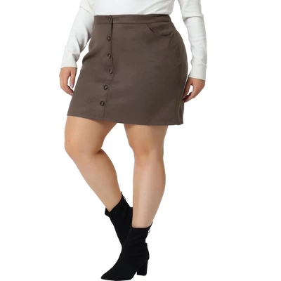 Agnes Orinda Women's Plus Size Faux Suede Button Up High Waist Mini Skirts With Pockets 7 Agnes Orinda Women's Plus Size Faux Suede Button Up High Waist Mini Skirts With Pockets - Image 5