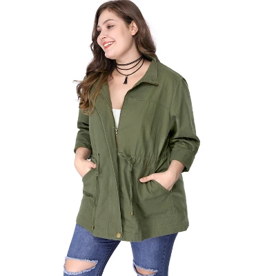 Agnes Orinda Women's Plus Size Winter Zipper Drawstring Waist Long Sleeve Utility With Pockets Fashion Jackets 4 Agnes Orinda Women's Plus Size Winter Zipper Drawstring Waist Long Sleeve Utility With Pockets Fashion Jackets - Image 2