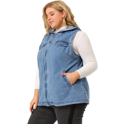 Agnes Orinda Women's Plus Size Hoodie Zipper Up Pocket Denim Sleeveless Jacket Vest 5 Agnes Orinda Women's Plus Size Hoodie Zipper Up Pocket Denim Sleeveless Jacket Vest - Image 3