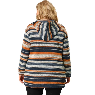 Agnes Orinda Women's Plus Size Zip Up Knit Stripe Printed Long Sleeve Boho Bohemian Hoodies Jackets 6 Agnes Orinda Women's Plus Size Zip Up Knit Stripe Printed Long Sleeve Boho Bohemian Hoodies Jackets - Image 4