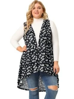 Agnes Orinda Women's Plus Size High Low Hem Skull Print Sleeveless Cardigans -Agnes Orinda GUEST 256211d3 4664 4732 86da b6ea8b7eb258