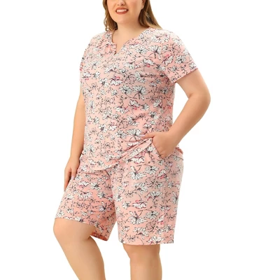Agnes Orinda Womens Plus Size Loungewear Floral Elastic Waist Short Sleeve Pajamas Set 8 Agnes Orinda Womens Plus Size Loungewear Floral Elastic Waist Short Sleeve Pajamas Set - Image 6