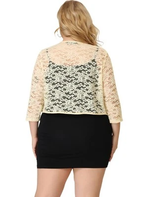 Agnes Orinda Women’s Plus Size Shrug Cardigan 3/4 Sleeves Floral Lace Crop Shrugs 6 Agnes Orinda Women’s Plus Size Shrug Cardigan 3/4 Sleeves Floral Lace Crop Shrugs - Image 4