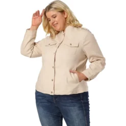 Agnes Orinda Women's Plus Size Jacket Casual Stand Collar Full Placket Patch Pocket Bomber Jacket -Agnes Orinda GUEST 27947d51 71cd 43c4 a37f 7e339c63c443