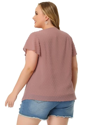 Agnes Orinda Plus Size Blouses For Women Tired Flare Sleeve V Neck Swiss Dots Tops 5 Agnes Orinda Plus Size Blouses For Women Tired Flare Sleeve V Neck Swiss Dots Tops - Image 3