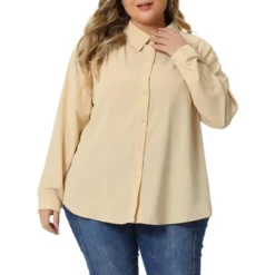 Agnes Orinda Women's Plus Size V Neck Long Sleeve Classic Fit Business Office Button Down Shirts