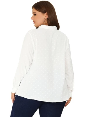 Agnes Orinda Women Plus Size Swiss Dots Button Down Collar Long Sleeve Blouses 5 Agnes Orinda Women Plus Size Swiss Dots Button Down Collar Long Sleeve Blouses - Image 3