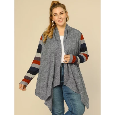 Agnes Orinda Women's Plus Size Outerwear Asymmetric Colorblock Open Front Knit Cardigan 5 Agnes Orinda Women's Plus Size Outerwear Asymmetric Colorblock Open Front Knit Cardigan - Image 3