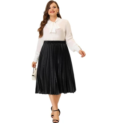 Agnes Orinda Women's Plus Size Velvet Pleated Elastic Waist Party Metallic Pleated Swing Midi A Line Skirts 4 Agnes Orinda Women's Plus Size Velvet Pleated Elastic Waist Party Metallic Pleated Swing Midi A Line Skirts - Image 2