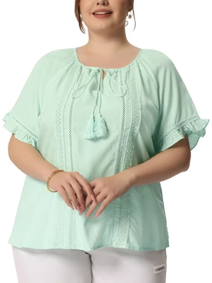 Agnes Orinda Women's Plus Size Lace Hollow Out Ruffle Boho Blouse 11 Agnes Orinda Women's Plus Size Lace Hollow Out Ruffle Boho Blouse - Image 9