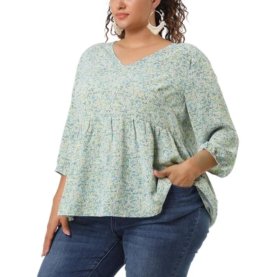 Agnes Orinda Women's Plus Size Babydoll 3/4 Sleeve Floral Flowy Blouse 9 Agnes Orinda Women's Plus Size Babydoll 3/4 Sleeve Floral Flowy Blouse - Image 7