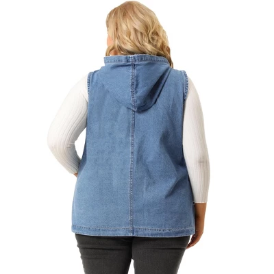 Agnes Orinda Women's Plus Size Hoodie Zipper Up Pocket Denim Sleeveless Jacket Vest 6 Agnes Orinda Women's Plus Size Hoodie Zipper Up Pocket Denim Sleeveless Jacket Vest - Image 4