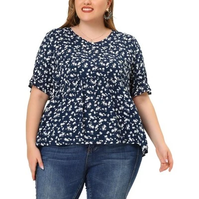 Agnes Orinda Women's Plus Size V Neck Floral Tiered Babydoll Blouses 9 Agnes Orinda Women's Plus Size V Neck Floral Tiered Babydoll Blouses - Image 7