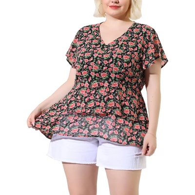 Agnes Orinda Women's Plus Size V Neck Floral Tiered Peplum Blouses 9 Agnes Orinda Women's Plus Size V Neck Floral Tiered Peplum Blouses - Image 7