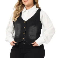 Agnes Orinda Women's Plus Size Sleeveless Button Up Fashion Retro Jean Denim Vest -Agnes Orinda GUEST 2bb50015 7403 4449 affc 609d43bf61e3