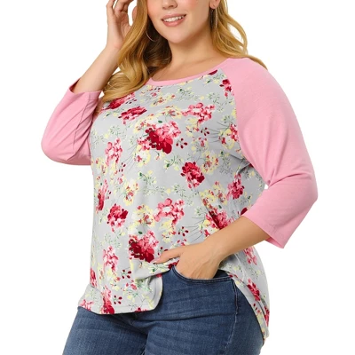 Agnes Orinda Women's Plus Size 3/4 Raglan Sleeves Floral Dressy Casual Peasant Tops 12 Agnes Orinda Women's Plus Size 3/4 Raglan Sleeves Floral Dressy Casual Peasant Tops - Image 10