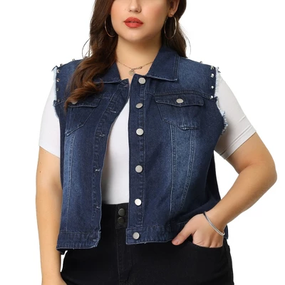Agnes Orinda Women's Plus Jean Vest Chest Pockets Frayed Hem Single Breasted Denim Vest With Rivets 8 Agnes Orinda Women's Plus Jean Vest Chest Pockets Frayed Hem Single Breasted Denim Vest With Rivets - Image 6