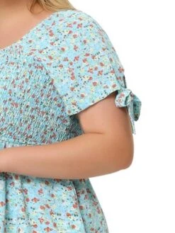 Agnes Orinda Women's Plus Size Floral Square Neck Smocked Bow Tie Short Sleeve Peplum Blouse -Agnes Orinda GUEST 2ce88f7e a0f5 412c 8108 581e77e80e35