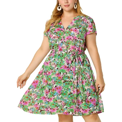 Agnes Orinda Women's Plus Size Casual Floral Short Sleeve Knee Length Shirt Dress 8 Agnes Orinda Women's Plus Size Casual Floral Short Sleeve Knee Length Shirt Dress - Image 6