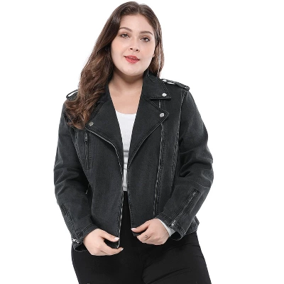 Agnes Orinda Women's Plus Size Outerwear Zip Closure Denim Biker Moto Jacket 3 Agnes Orinda Women's Plus Size Outerwear Zip Closure Denim Biker Moto Jacket