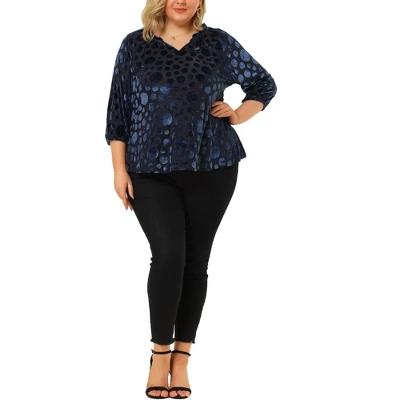 Agnes Orinda Women's Plus Size Velvet Semi Sheer Bishop Sleeve Polka Dots Elegant Blouses 3 Agnes Orinda Women's Plus Size Velvet Semi Sheer Bishop Sleeve Polka Dots Elegant Blouses