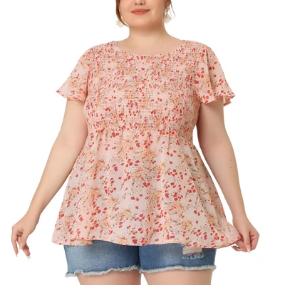 Agnes Orinda Women's Plus Size Chiffon Smock Waist Ditsy Floral Peplum Blouse 10 Agnes Orinda Women's Plus Size Chiffon Smock Waist Ditsy Floral Peplum Blouse - Image 8