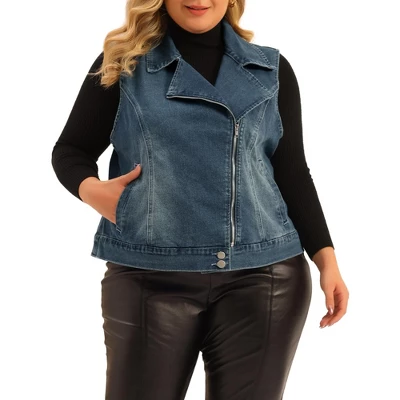 Agnes Orinda Women's Plus Size Zip Up Washed Denim Motorcycle Sleeveless Jean Vest 7 Agnes Orinda Women's Plus Size Zip Up Washed Denim Motorcycle Sleeveless Jean Vest - Image 5