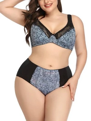 Agnes Orinda Women's Plus Size Underwire Retro Lace Trim Push-Up Bra And Panty Set 7 Agnes Orinda Women's Plus Size Underwire Retro Lace Trim Push-Up Bra And Panty Set - Image 5