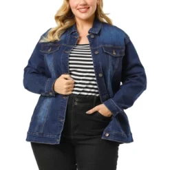 Agnes Orinda Women's Plus Size Outerwear Button Front Washed Denim Jean Jacket -Agnes Orinda GUEST 2f07a9c4 ff75 4298 a200 46d5133b91fb