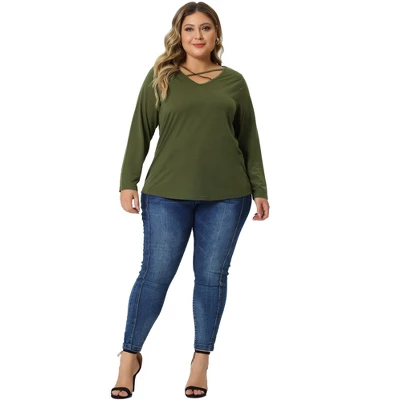 Agnes Orinda Women's Plus Size Cross V Neck Casual Fashion Long Sleeves Blouses 4 Agnes Orinda Women's Plus Size Cross V Neck Casual Fashion Long Sleeves Blouses - Image 2