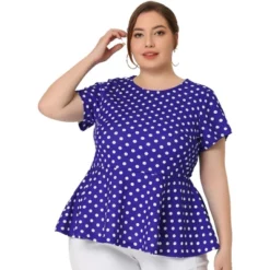 Agnes Orinda Women's Plus Size Polka Dots Fashion Workout Elegant Short Sleeves Peplum Top -Agnes Orinda GUEST 2f2fd02a e3c9 4422 95f4 2fdf7ee0f7b2