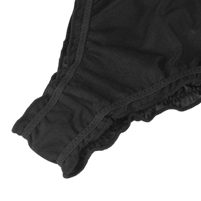 Agnes Orinda Women Plus Mid-Rise Frill Trim Elastic Waist Satin Bikini Black Thong Large 4 Agnes Orinda Women Plus Mid-Rise Frill Trim Elastic Waist Satin Bikini Black Thong Large - Image 2