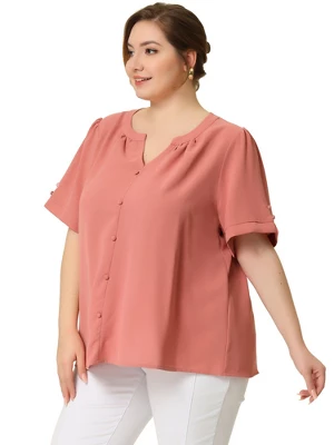 Agnes Orinda Women's Plus Size Dressy Ruched V Neck Short Sleeve Office Tops 4 Agnes Orinda Women's Plus Size Dressy Ruched V Neck Short Sleeve Office Tops - Image 2