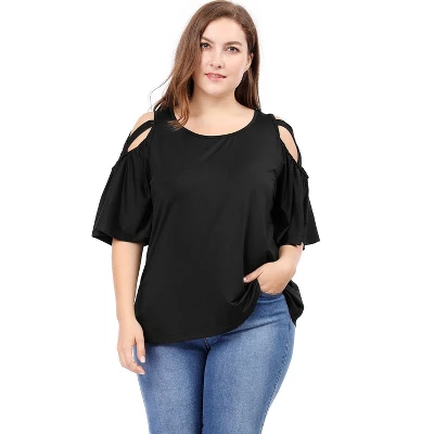 Agnes Orinda Women's Plus Size Summer Fashion Cold Shoulder Ruffle Trumpet Sleeve Blouses 5 Agnes Orinda Women's Plus Size Summer Fashion Cold Shoulder Ruffle Trumpet Sleeve Blouses - Image 3
