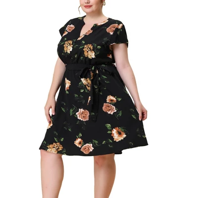 Agnes Orinda Women's Plus Size Casual Floral Short Sleeve Knee Length Shirt Dress 11 Agnes Orinda Women's Plus Size Casual Floral Short Sleeve Knee Length Shirt Dress - Image 9
