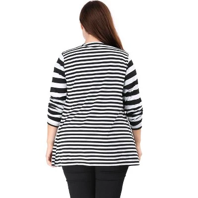 Agnes Orinda Women Plus Size Open Front Lightweight Striped Cardigan 7 Agnes Orinda Women Plus Size Open Front Lightweight Striped Cardigan - Image 5