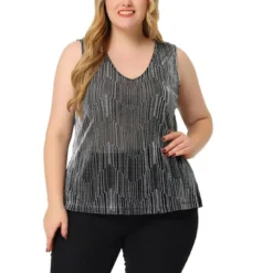 Agnes Orinda Women's Plus Size Sequin Glitter Gradient V Neck Camisoles -Agnes Orinda GUEST 31291305 9f6c 43ad b259 924639a70838