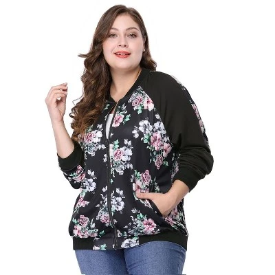 Agnes Orinda Women's Plus Size Zipper Raglan Sleeves Floral Bomber Jacket 3 Agnes Orinda Women's Plus Size Zipper Raglan Sleeves Floral Bomber Jacket