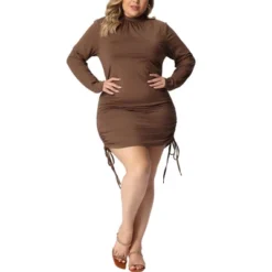 Agnes Orinda Women's Plus Size Bodycon Drawstring Ruched Long Sleeve Party Cocktail Mini Dress -Agnes Orinda GUEST 31cadedf 632d 4146 a967 2bddb04fffb7